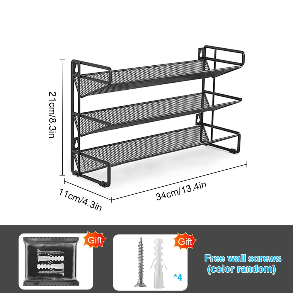 Étagère à Épices Murale 3/4 Niveaux – Design et Gain de Place en métal noir avec fixations murales