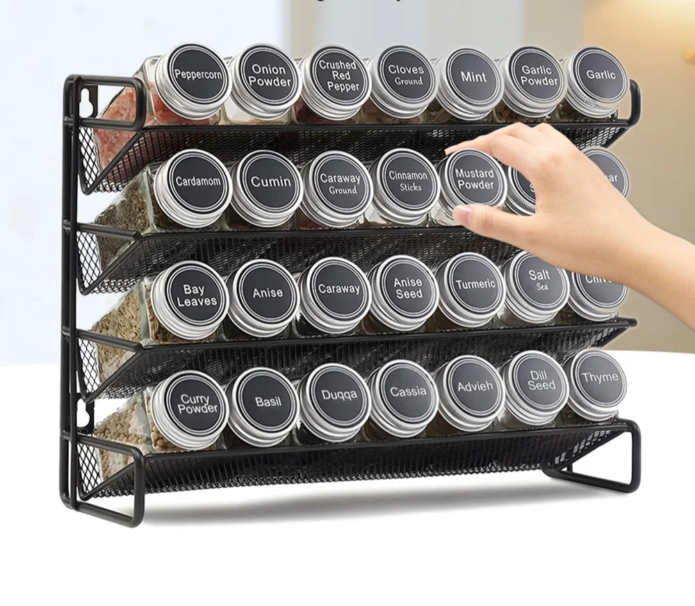 Étagère à Épices Murale 3/4 Niveaux – Design et Gain de Place pour organiser les bocaux d'épices en cuisine