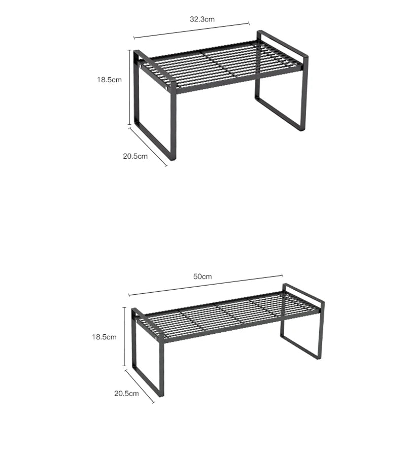 Étagère de Rangement Inox pour Cuisine Moderne et Pratique en métal noir avec dimensions 32 3x18 5x20 5 cm et 50x18 5x20 5 cm