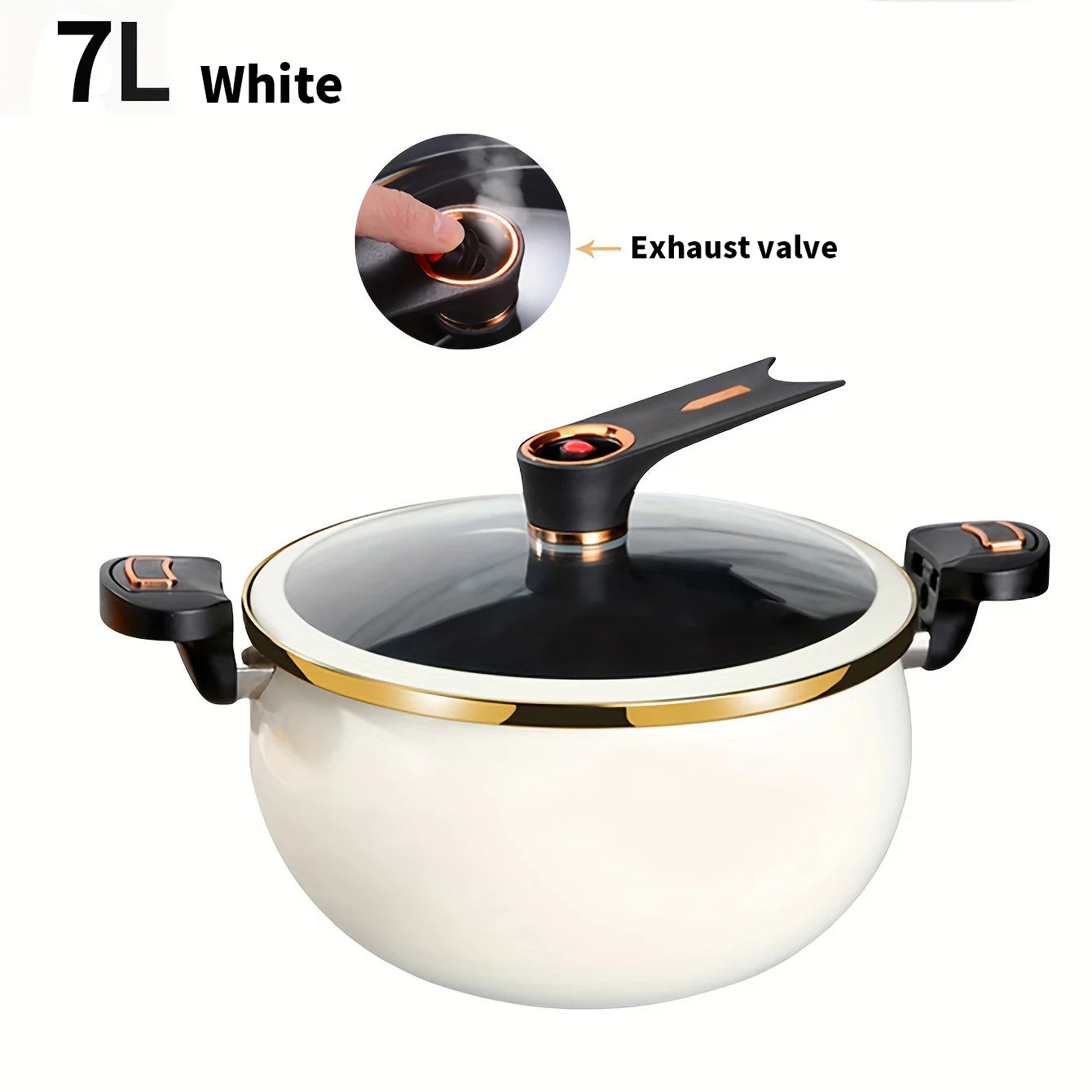 Faitout en Fonte 26 cm – Tous Feux – 7 Litres blanc avec couvercle verre et poignée avec valve d'échappement