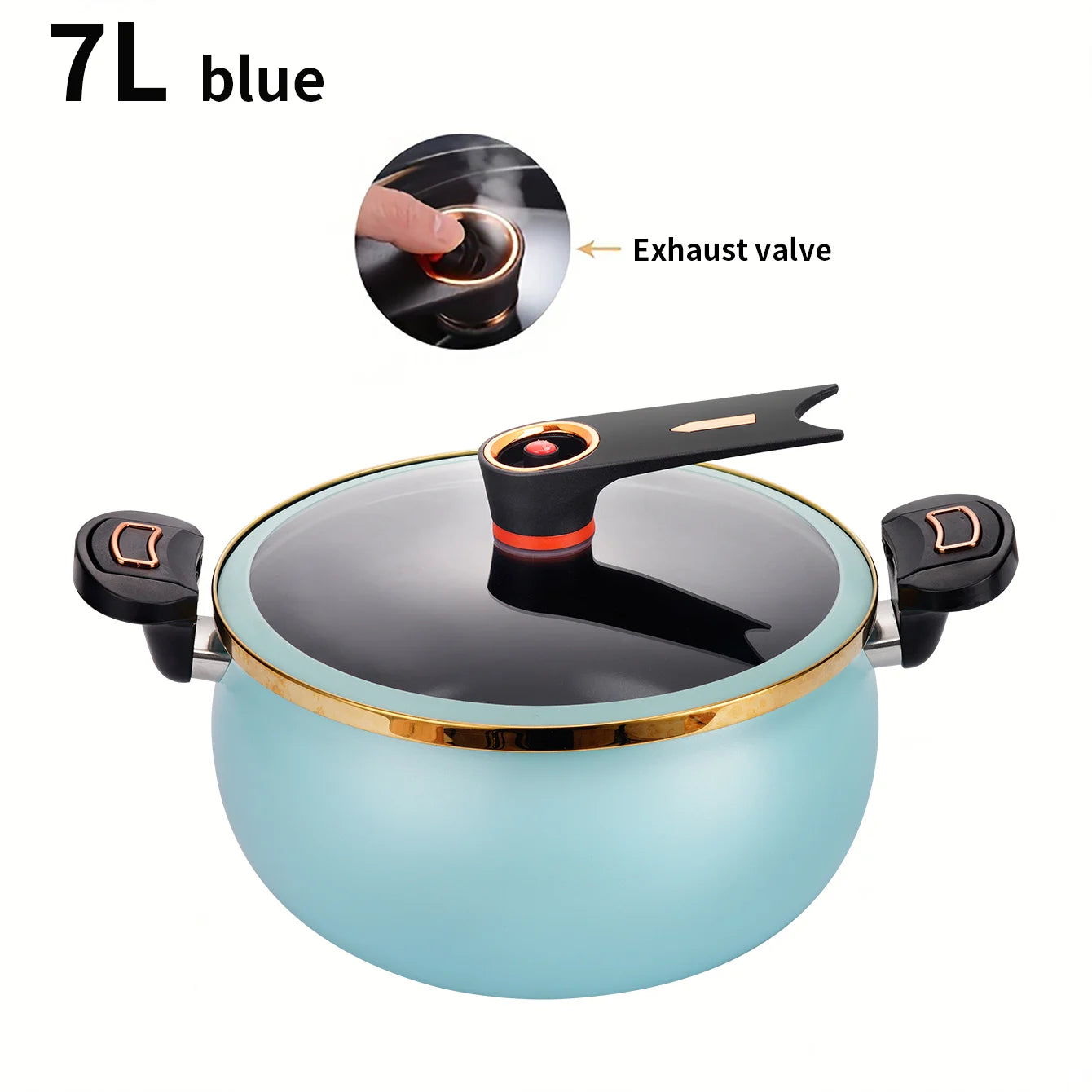Faitout en Fonte 26 cm – Tous Feux – 7 Litres bleu avec couvercle et valve d'échappement