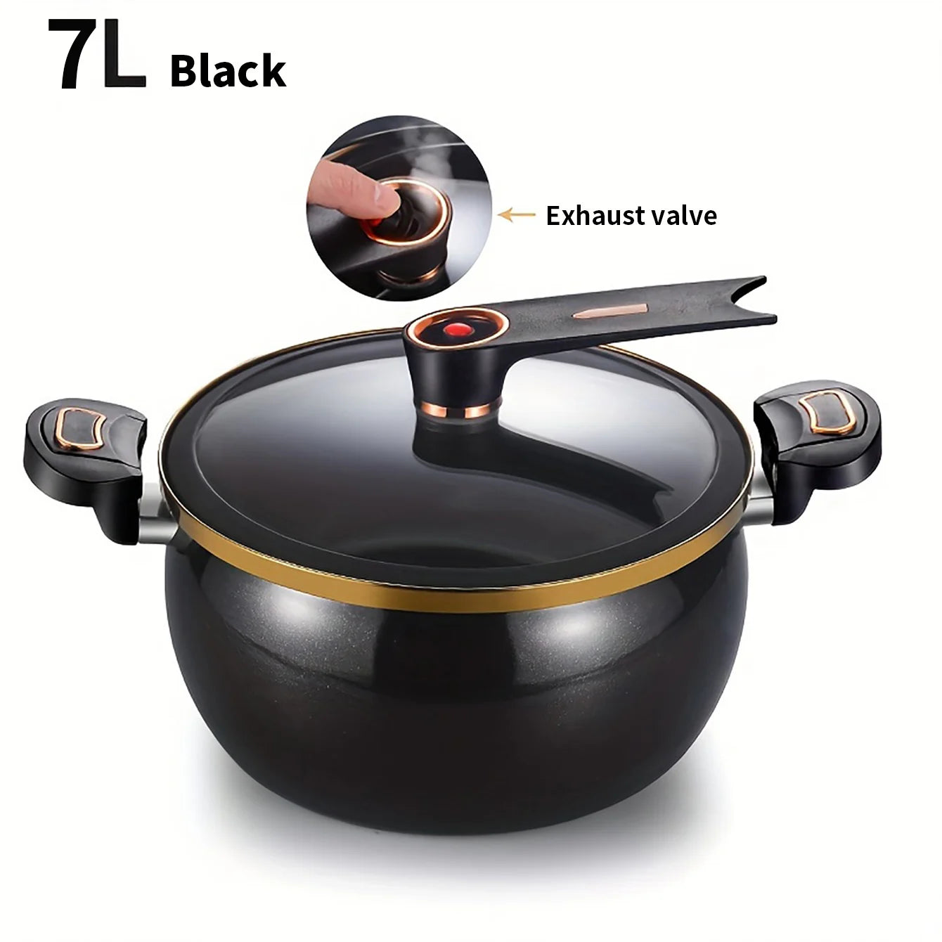 Faitout en Fonte 26 cm – Tous Feux – 7 Litres noir avec couvercle en verre et valve d'échappement