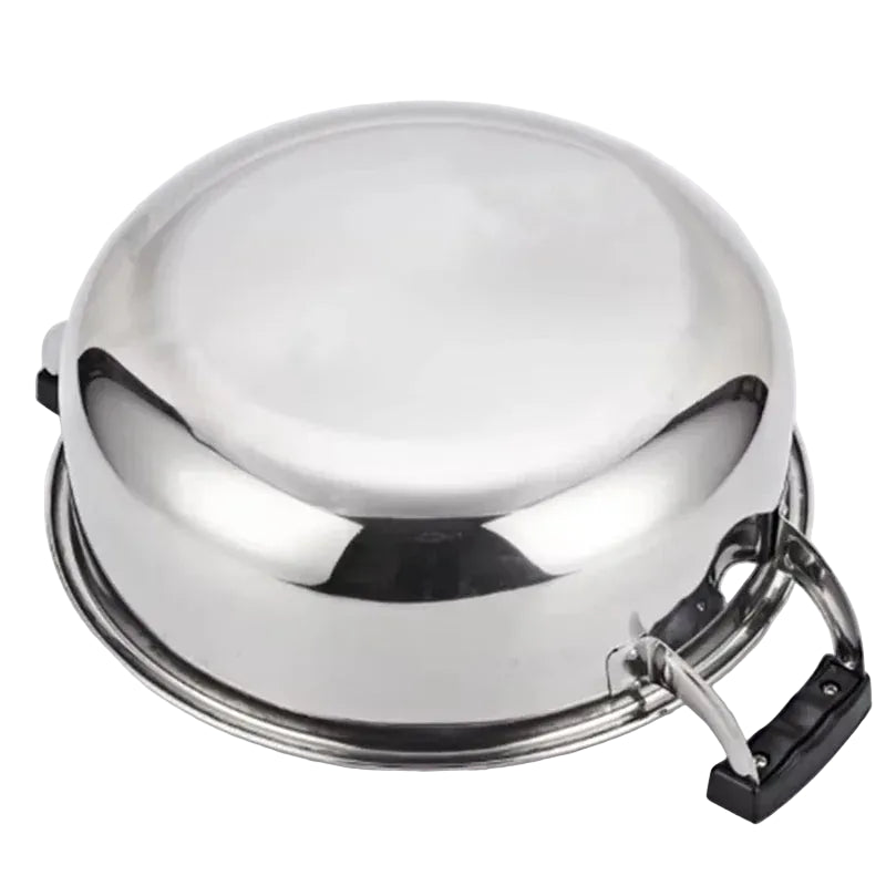 Faitout Inox 20-32 cm – Tous Feux Dont Induction avec poignées noires robustes et fond plat en inox brillant