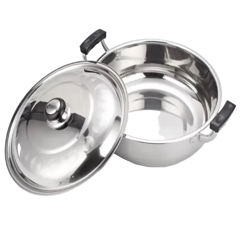 Faitout Inox 20-32 cm – Tous Feux Dont Induction en acier inoxydable avec couvercle et poignées noires