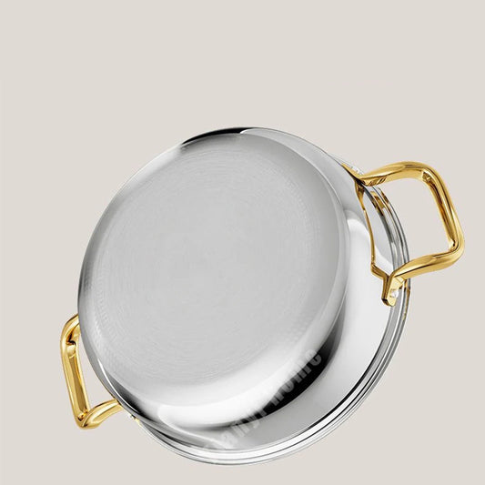 Faitout Inox 30 cm – Tous Feux – Antiadhésif avec Couvercle et poignées dorées