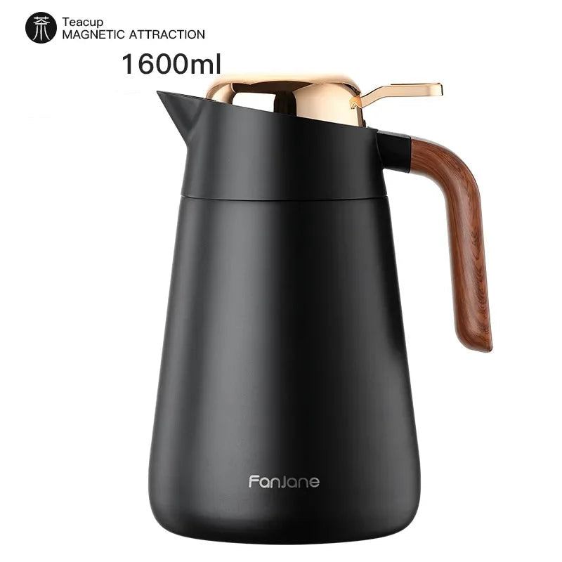 Bouilloire Isotherme Inox 316 – Chaud ou Froid 24h au design élégant et poignée en bois pour un usage quotidien