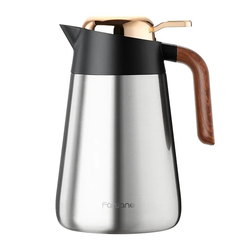 Bouilloire Isotherme Inox 316 – Chaud ou Froid 24h avec un design élégant et une poignée en bois