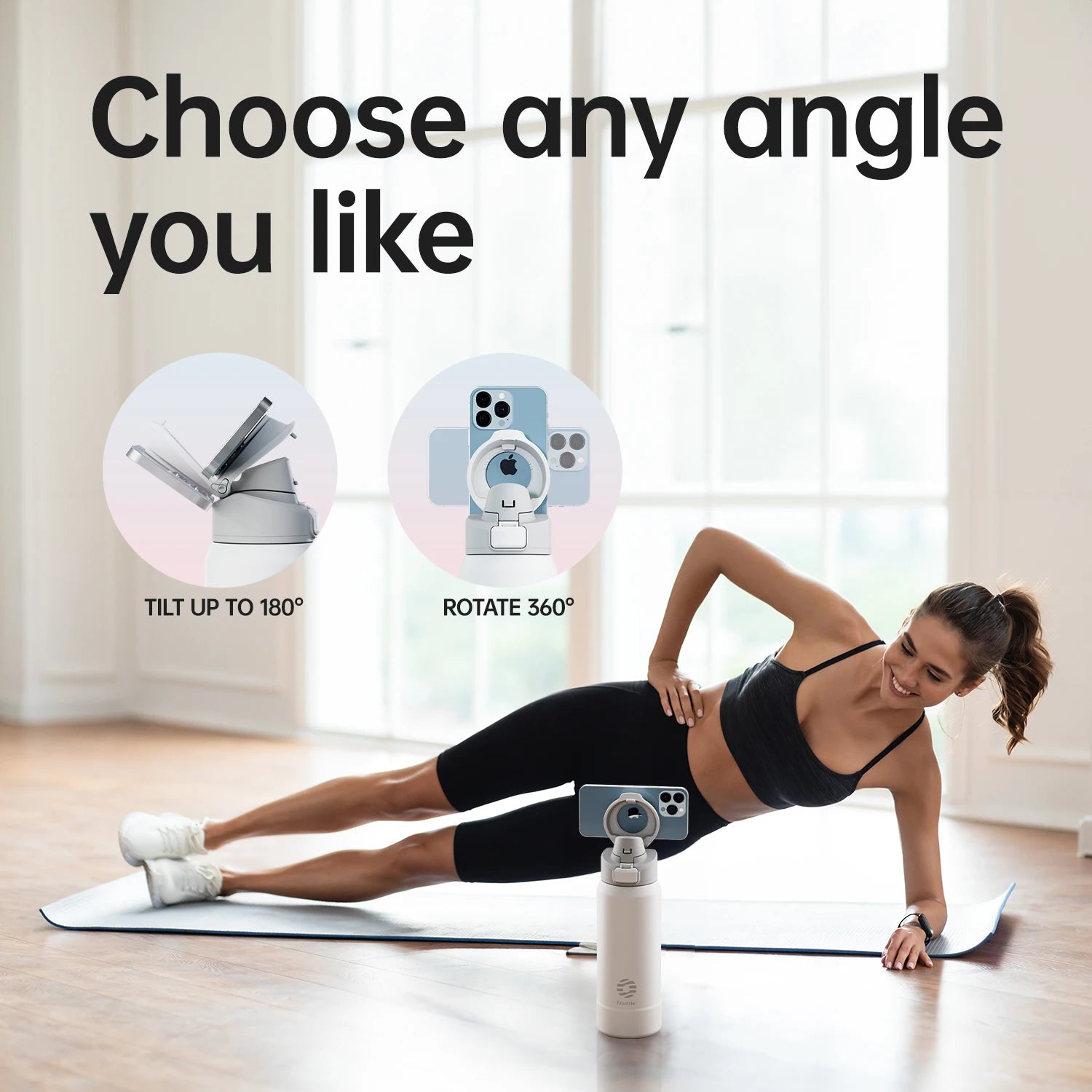 Thermos FEIJIAN 710/950ml –  Inox avec support téléphone. Bouteille inox blanche affichant téléphone rotatif pendant entraînement