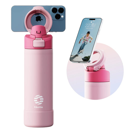 Thermos FEIJIAN 710/950ml –  Inox avec support téléphone, bouteille isotherme rose en inox avec support smartphone