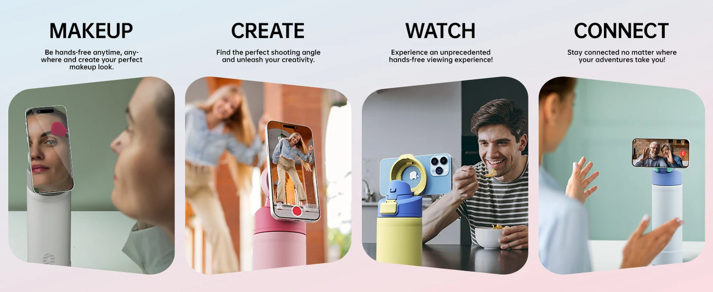Thermos FEIJIAN 710/950ml – Inox avec support téléphone. Utilisé pour maquillage et visionnage vidéo