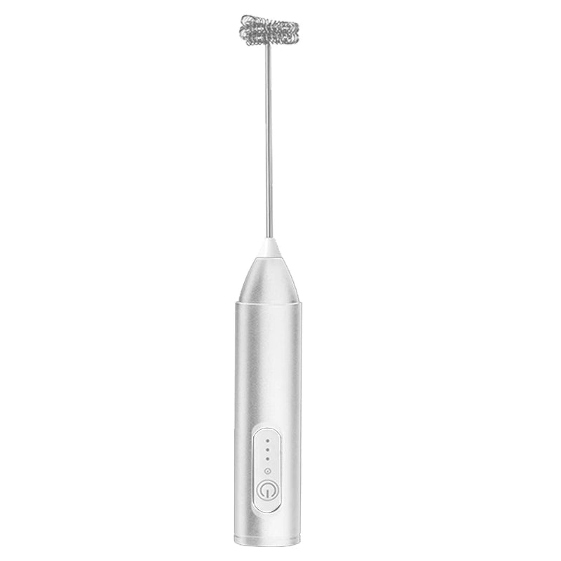 Fouet Électrique Rechargeable USB en acier inoxydable avec poignée grise et bouton de commande