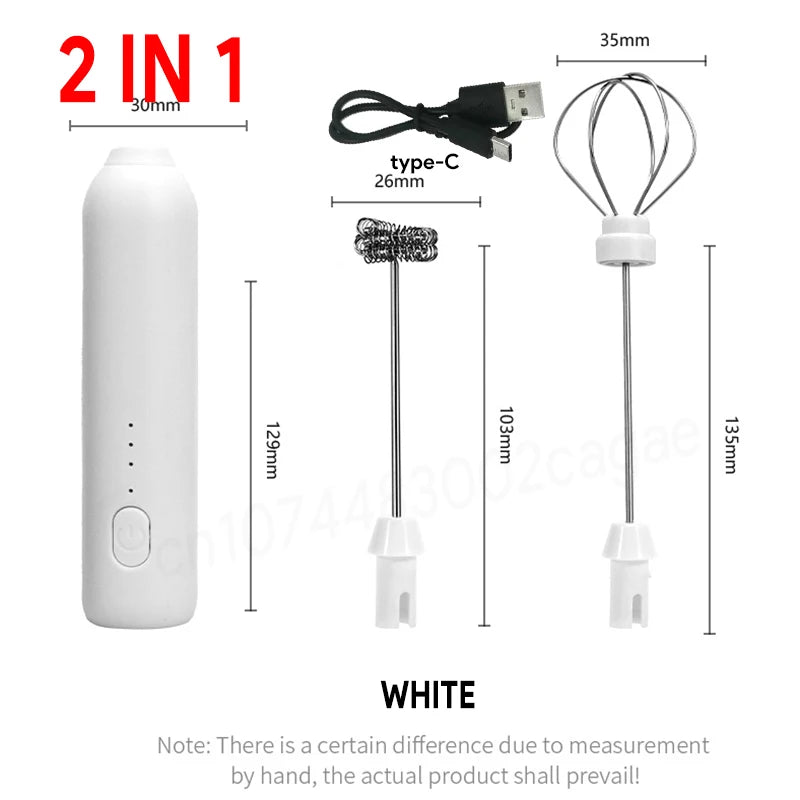 Fouet Électrique Rechargeable USB blanc 2 en 1 avec accessoires et câble type-C