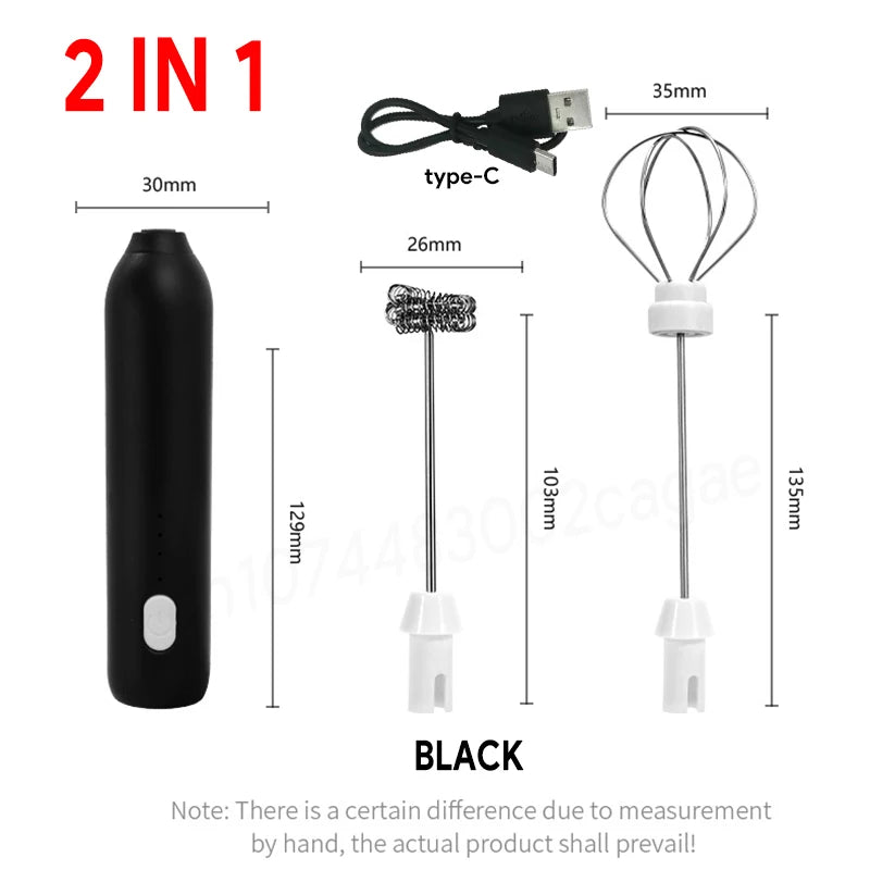 Fouet Électrique Rechargeable USB noir 2 en 1 avec accessoires et câble de charge type-C