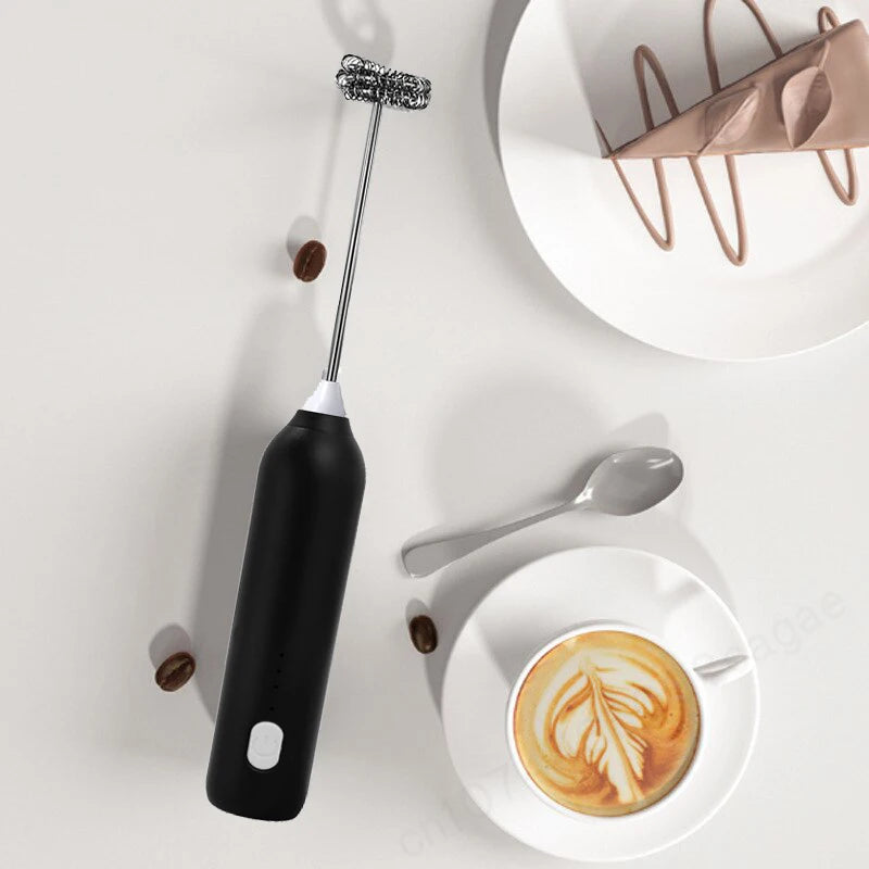 Fouet Électrique Rechargeable USB noir avec tête en spirale pour préparer café et boissons lactées