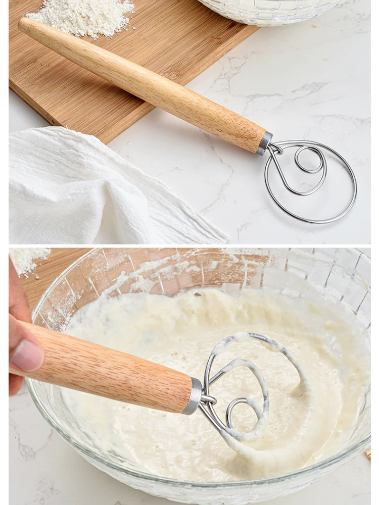 Fouet Mélangeur Pâtisserie Inox – Intégration Facile des Ingrédients avec manche en bois pour pâtisserie