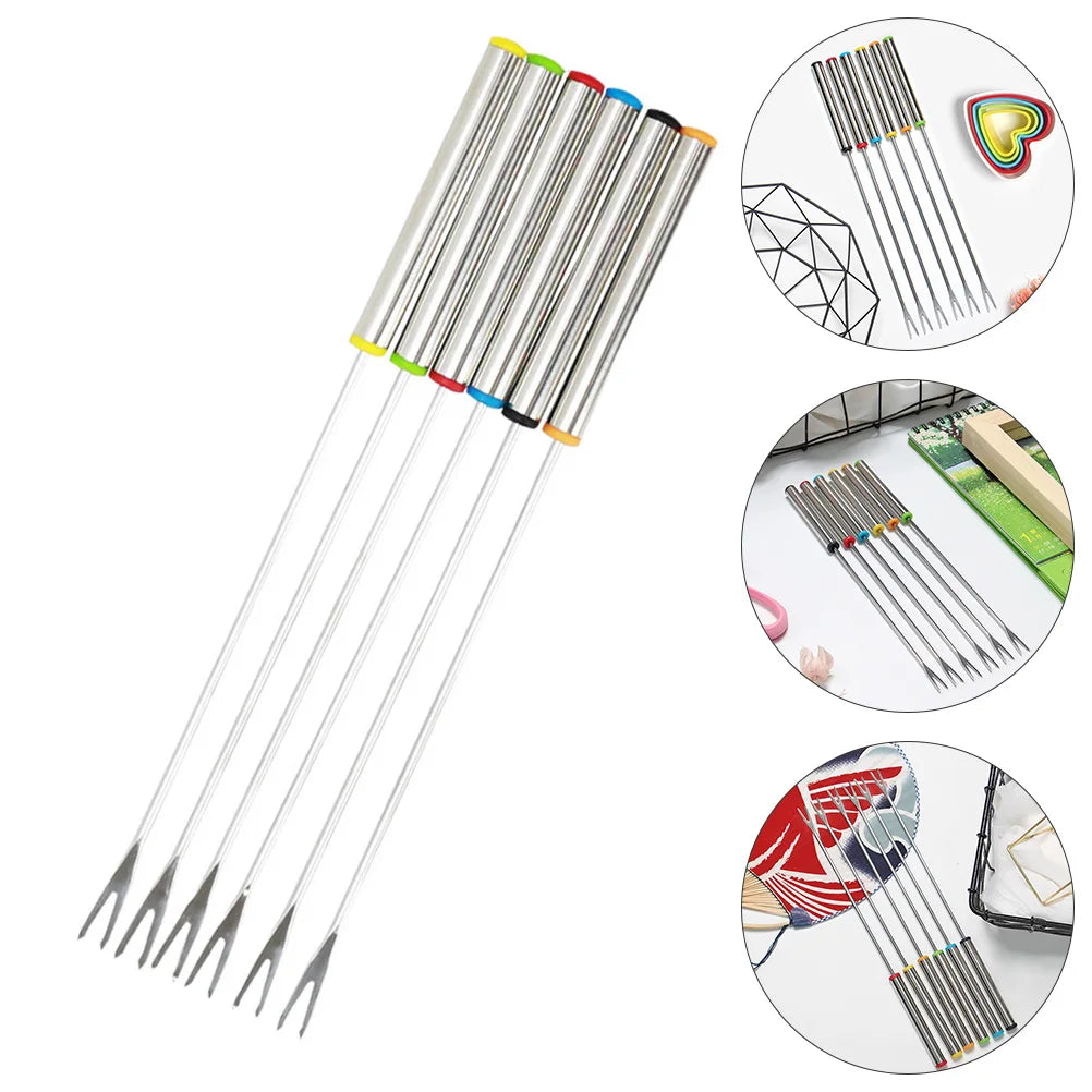 Set de six Fourchettes à Fondue & Fruits en acier inoxydable avec poignées colorées