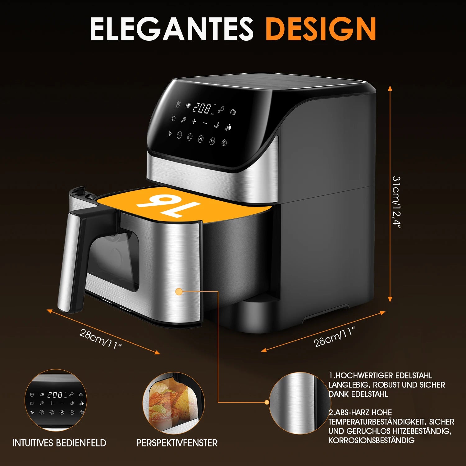 Friteuse à Air OYAJIA 9L – Cuisson Rapide & Saine avec écran numérique et design élégant