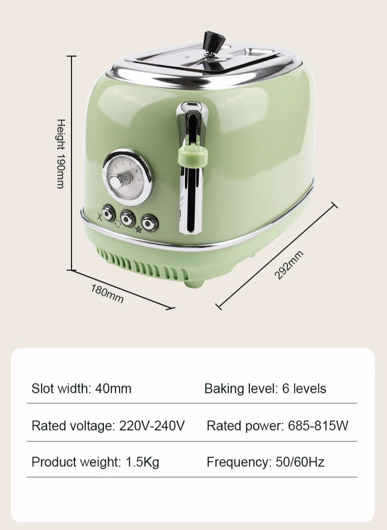 Grille-Pain Électrique Inox DMWD vert clair avec 6 niveaux de cuisson et design rétro compact