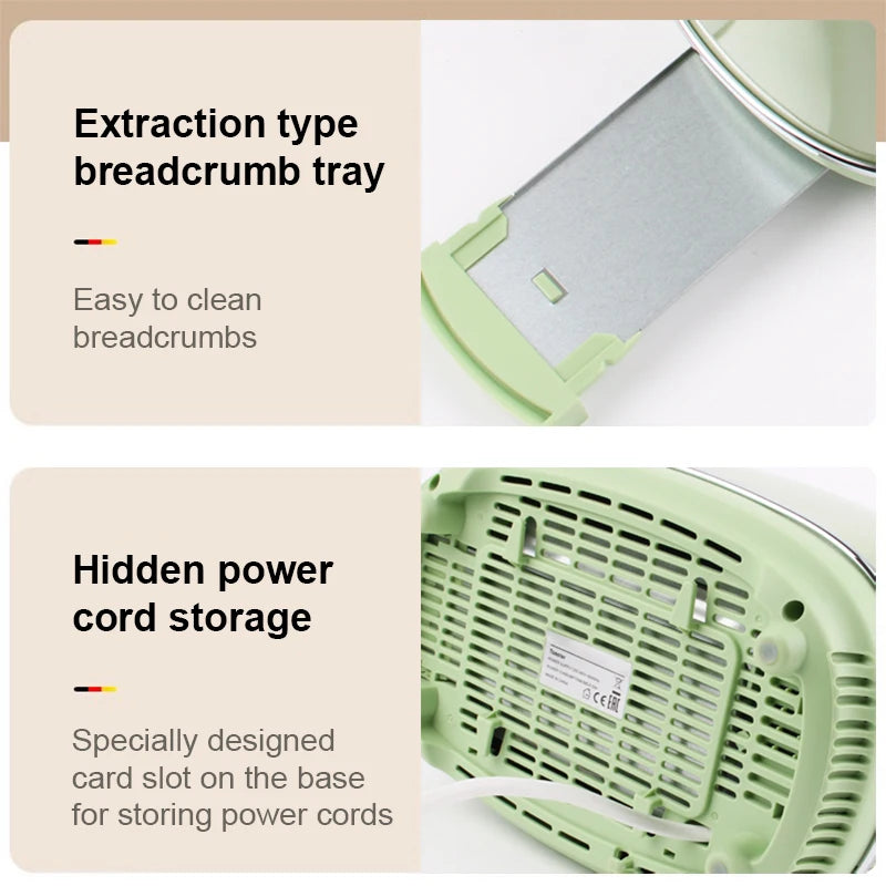 Fonctions du Grille-Pain Électrique Inox DMWD Ustensile de chef avec tiroir ramasse-miettes extractible et rangement cordon caché