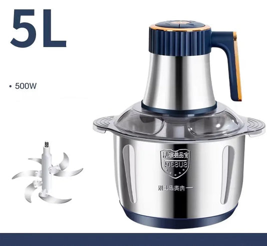 Hachoir Électrique 500W inox avec bol 5L et lames multiples pour gadgets cuisine