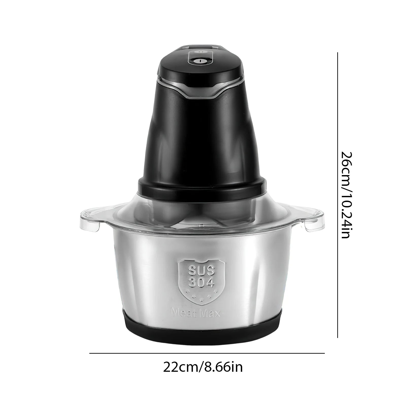 Hachoir Électrique Inox 2L – 400W, 4 Lames, 2 Vitesses avec bol en acier inoxydable durable.