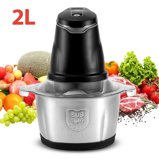 Hachoir Électrique Inox 2L – 400W, 4 Lames, 2 Vitesses avec bol en inox et design moderne