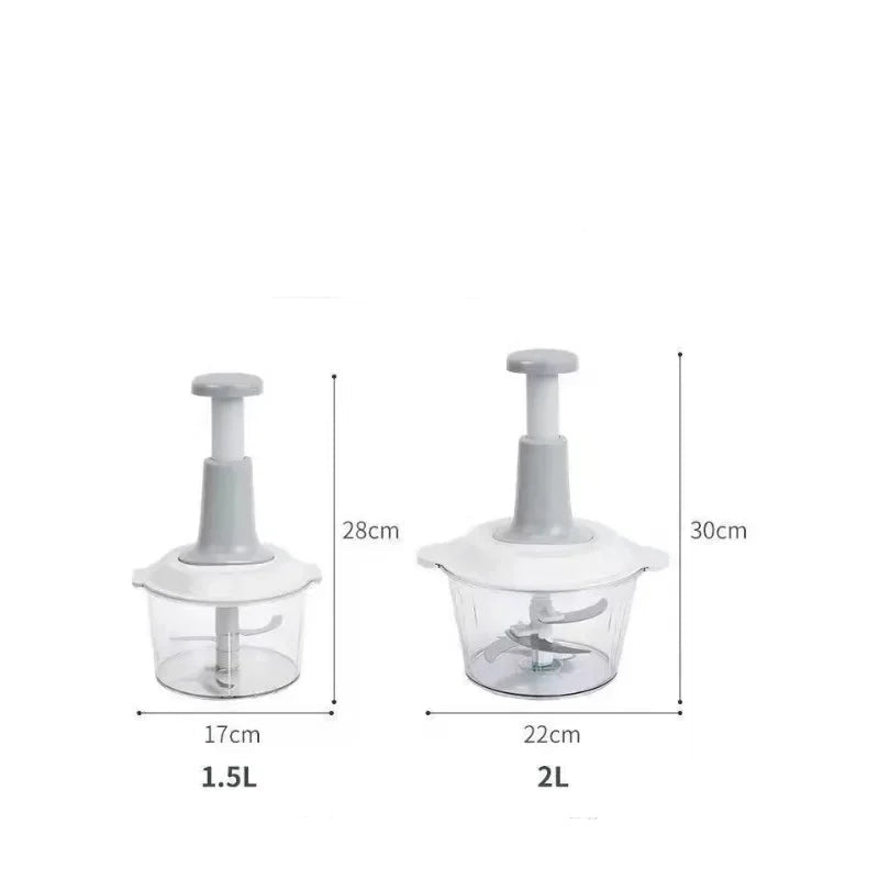 Hachoir Manuel Multifonction Inox broyeur légumes et viandes avec capacité 1.5L et 2L en plastique transparent