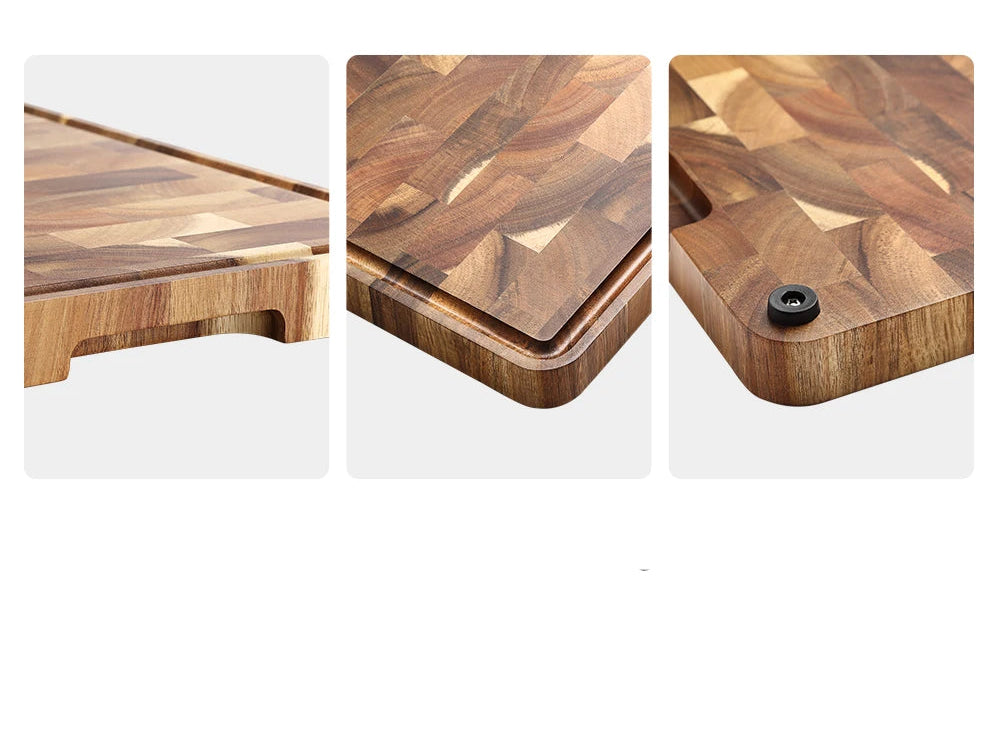Planche à Découper HEZHEN End Grain en bois avec rainure pour jus et pieds antidérapants