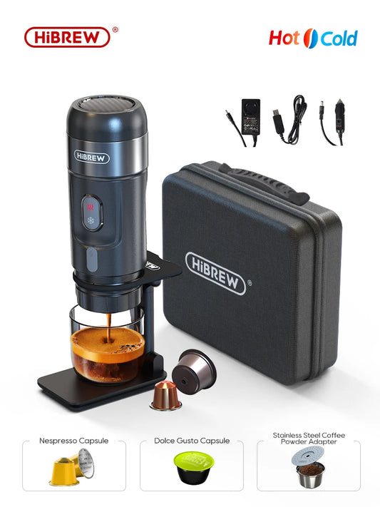 Machine à Expresso HiBREW Portable noire avec étui de transport et accessoires pour capsules Nespresso et Dolce Gusto