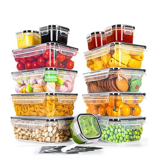 Set 13 Boîtes Conservation HUTHIM – Hermétiques & Empilables. Piles de boîtes transparentes remplies d'aliments variés