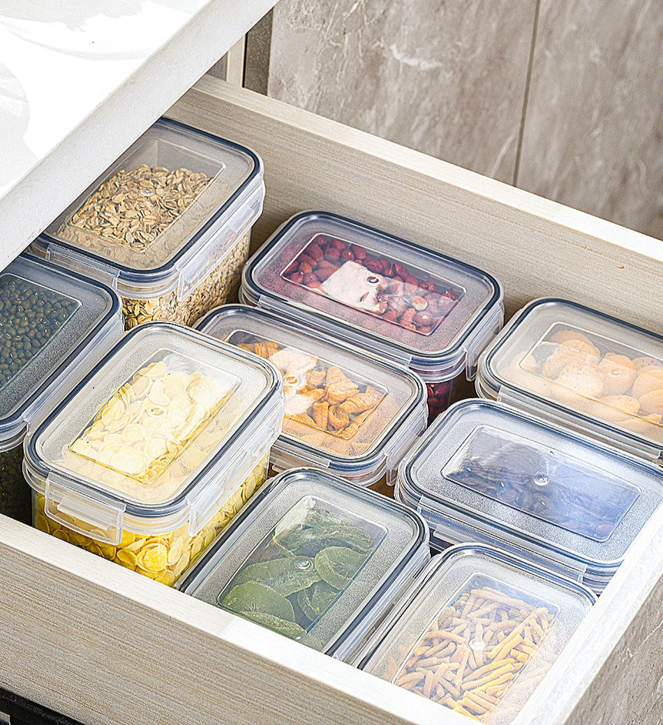 Set Boîtes Conservation HUTHIM 16 pcs + Stylo & Étiquettes boîtes hermétiques transparentes empilables dans tiroir