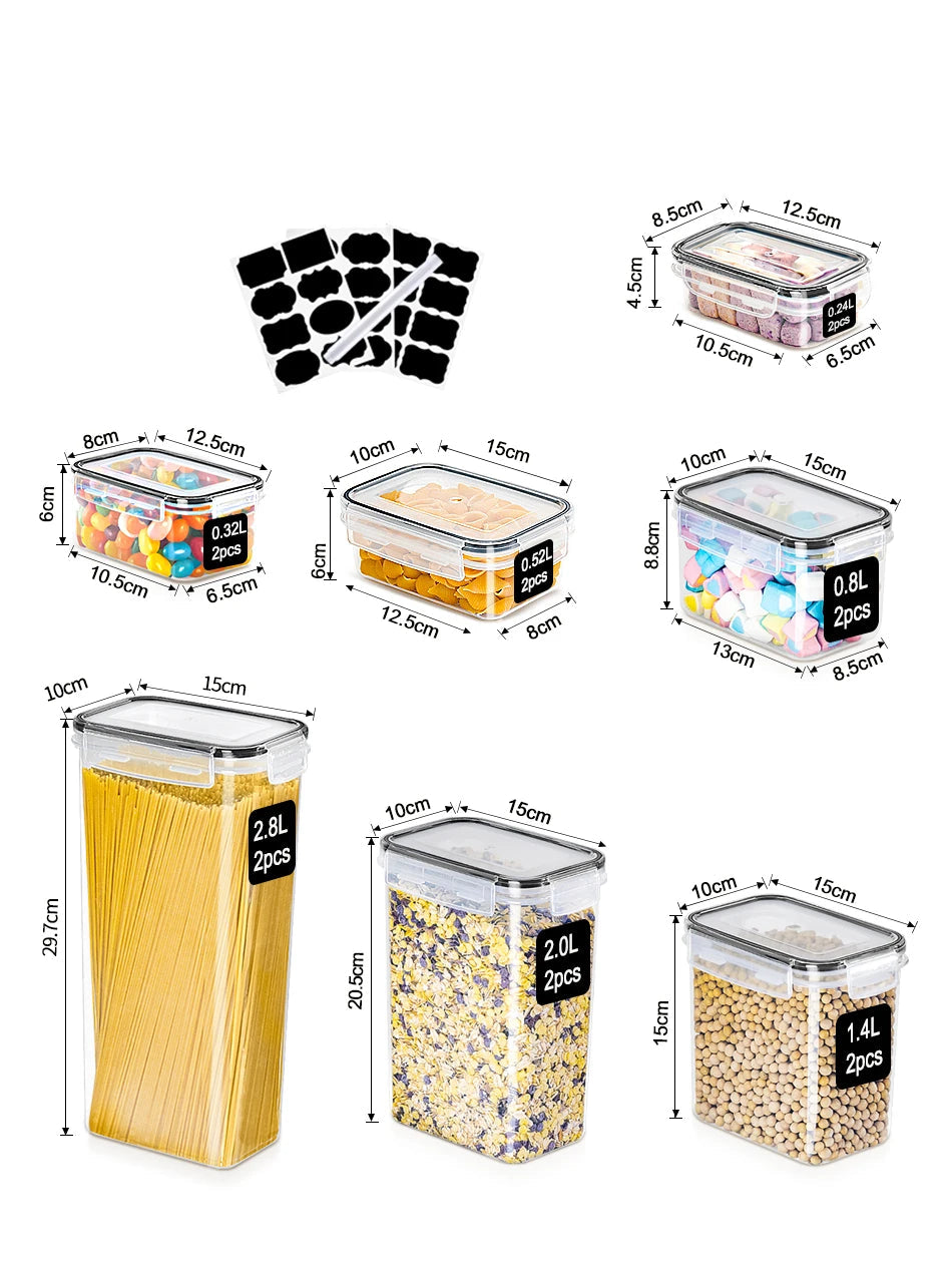 Set Boîtes Conservation HUTHIM 16 pcs + Stylo & Étiquettes boîtes hermétiques transparentes de différentes tailles pour cuisine