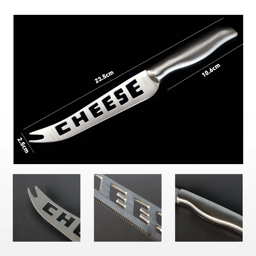 Couteau Fromage & Beurre Inox 23,5 cm lame dentelée avec manche en acier inoxydable pour découper fromage et beurre