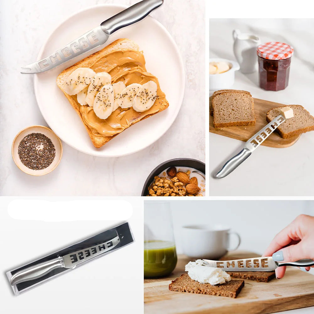 Couteau Fromage & Beurre Inox 23,5 cm – Lame Dentelée pour couper fromage, beurre et tartiner sur pain