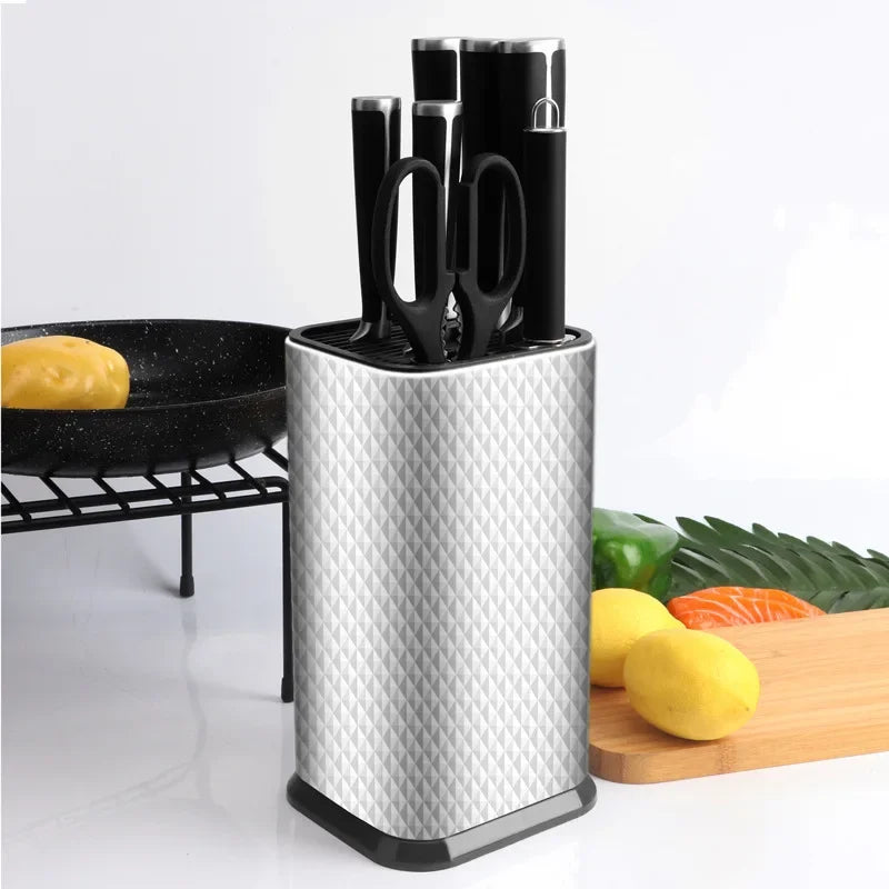 Porte-couteaux inox design – Rangement ustensiles compact en acier brossé à motifs, support couteaux et ciseaux