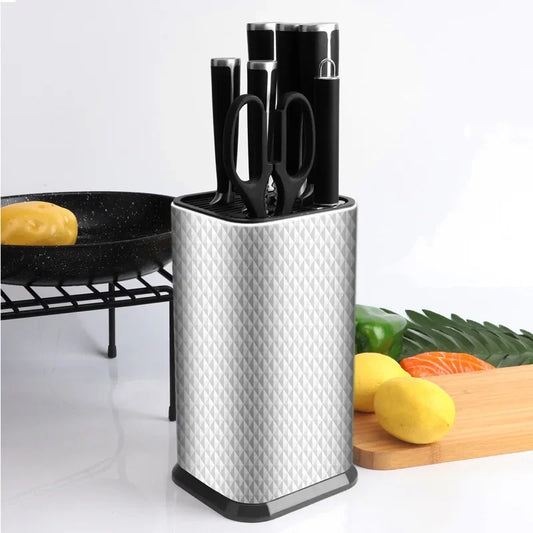 Porte-couteaux inox design – Rangement ustensiles compact en acier brossé à motifs, support couteaux et ciseaux