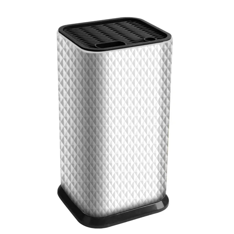 Porte-couteaux inox design – Rangement ustensiles compact blanc texturé avec dessus noir à fentes pour couteaux