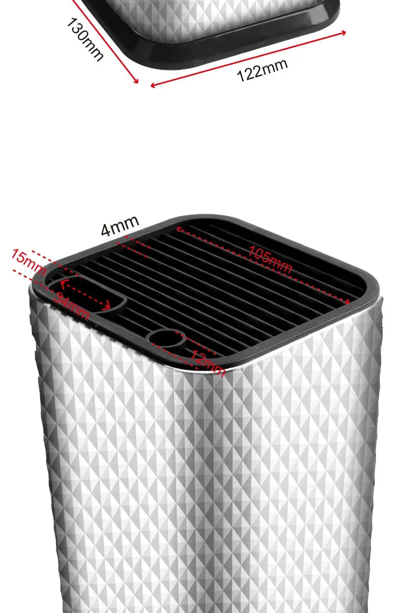 Porte-couteaux inox design – Rangement ustensiles compact en acier brossé avec dessus noir à fentes et corps texturé