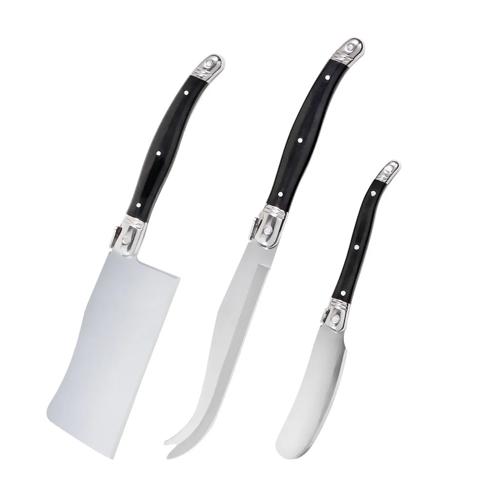 Set Couteaux à Fromage Laguiole Jaswehome – 4 pièces Inox Manche Noir ABS avec lames en acier inoxydable
