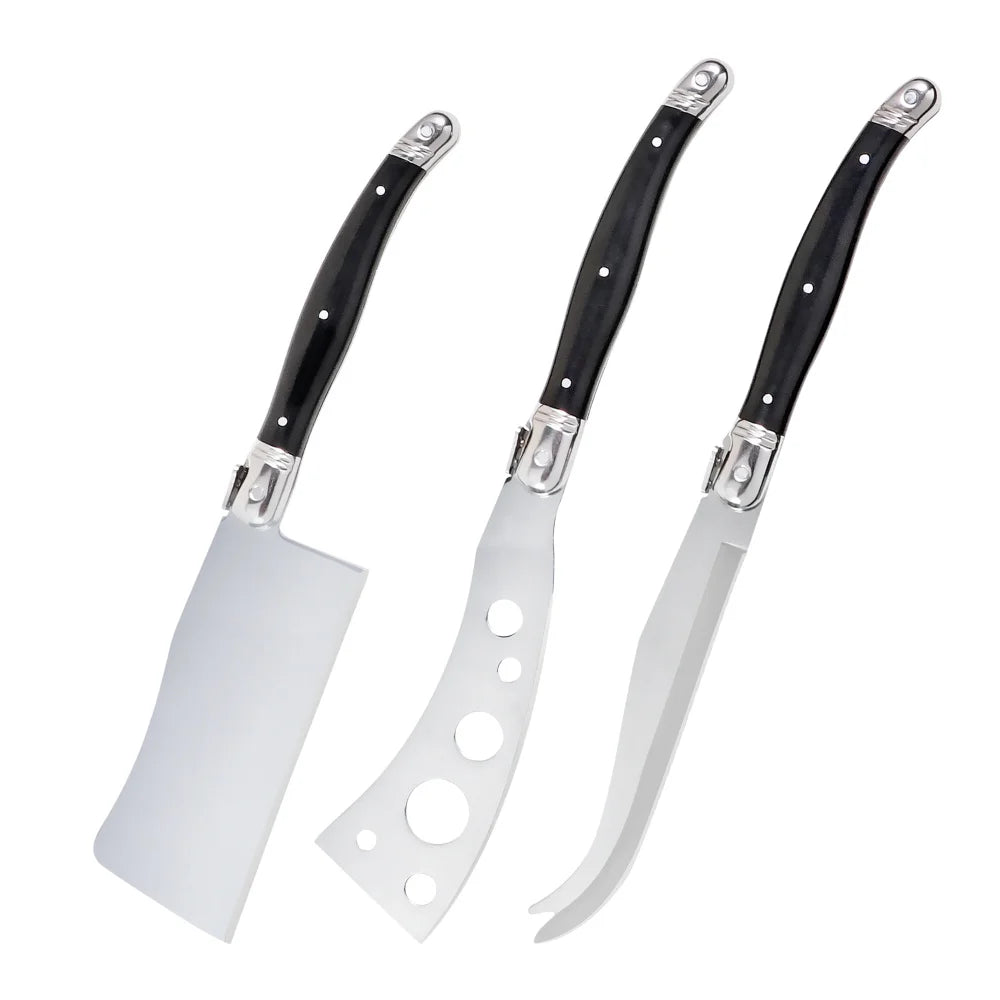 Set Couteaux à Fromage Laguiole Jaswehome – 4 pièces Inox Manche Noir ABS avec différents styles de lames
