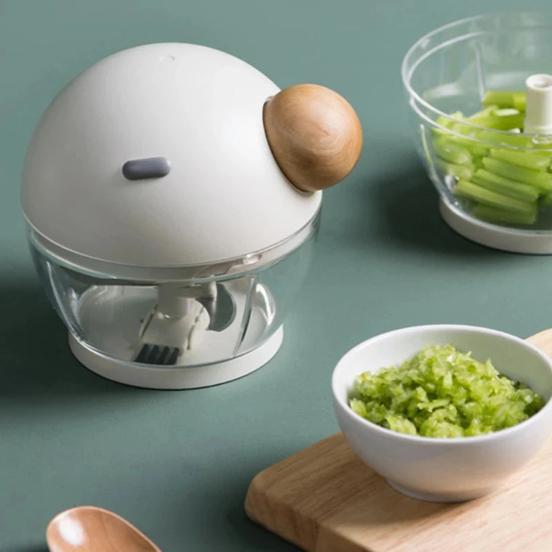 Presse à Ail Manuel Multifonction – Hachoir à Corde Inox avec poignée en bois et bol transparent pour légumes hachés