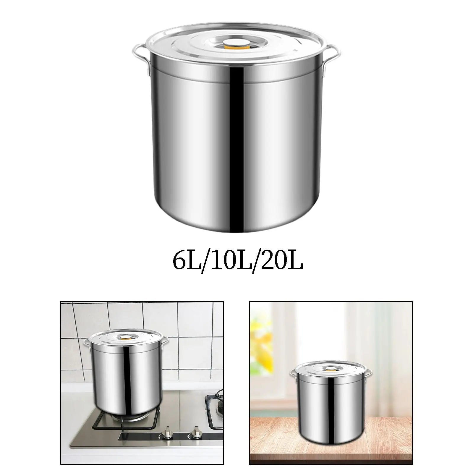 Marmite Inox Kesoto 6L-20L avec Couvercle en acier inoxydable pour cuisson sur gaz et plan de travail