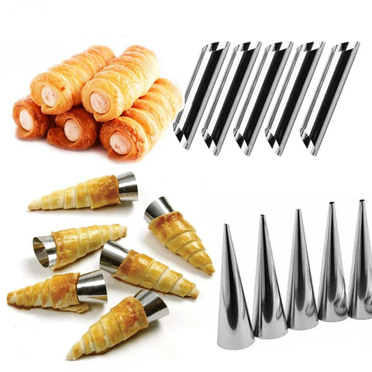 Kit 5 Moules Spirale Inox – Croissants & Cornets Pâtisserie en acier inoxydable avec rouleaux de pâtisserie