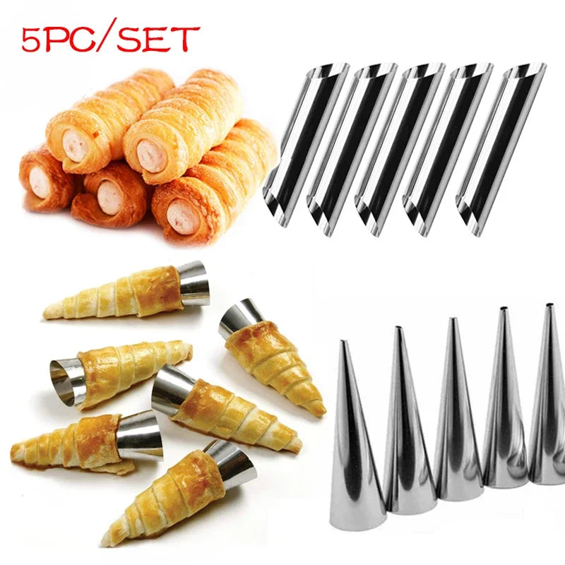 Kit 5 Moules Spirale Inox – Croissants et Cornets Pâtisserie en acier inoxydable pour cuisson et pâtisserie