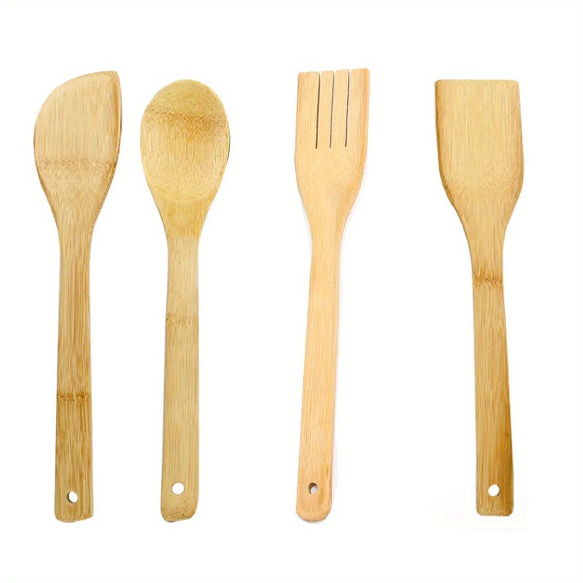 Kit Cuisine Autonome – Ustensiles Essentiels + Recettes Offertes avec quatre ustensiles en bois naturel