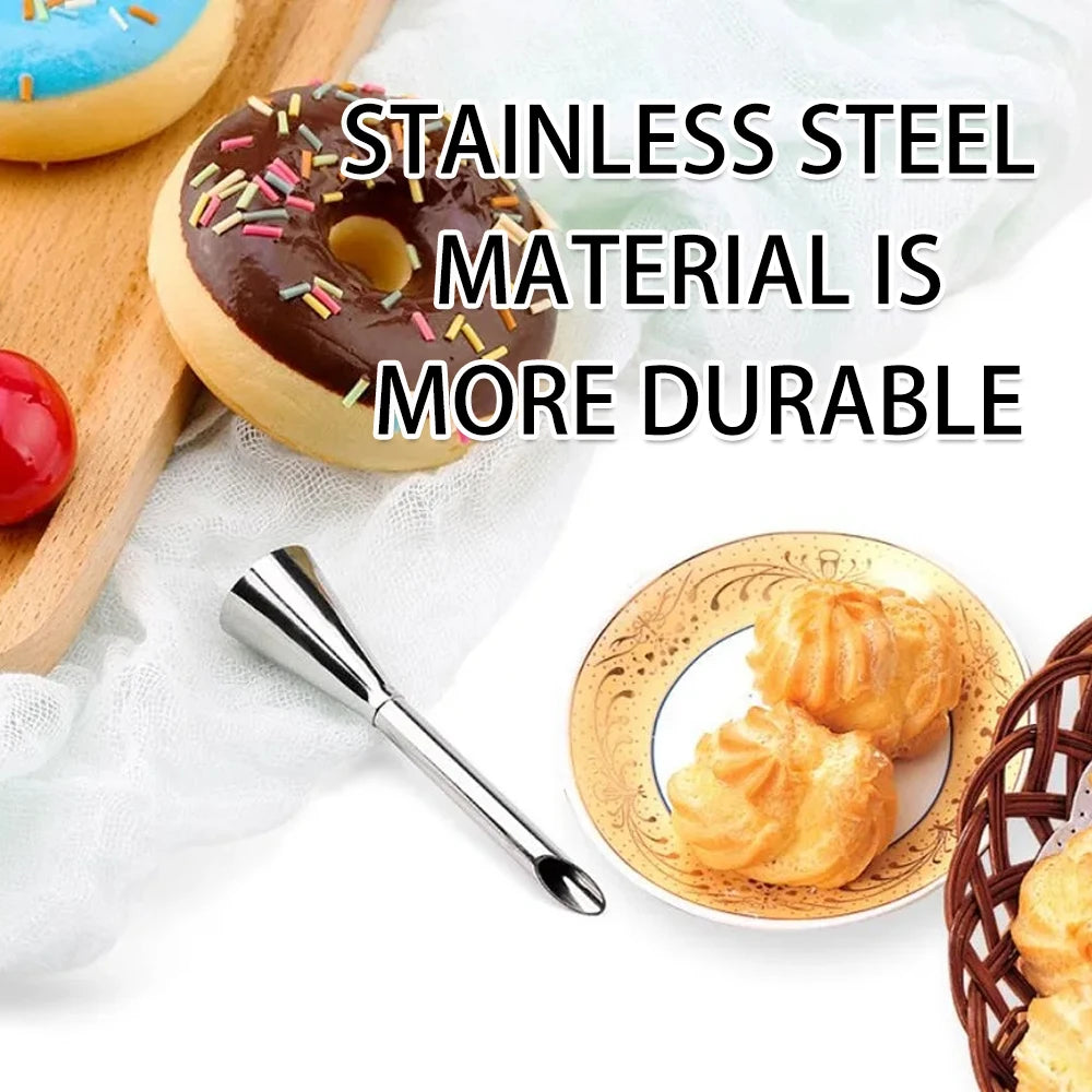 Kit Douilles Pâtisserie Inox – 7 Pièces Décorations Gâteaux en acier inoxydable avec éclairs sur une assiette décorative