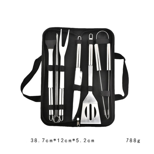 Kit d'Outils de Barbecue en Acier Inoxydable avec pince, spatule, pinceau et fourchette dans un étui noir