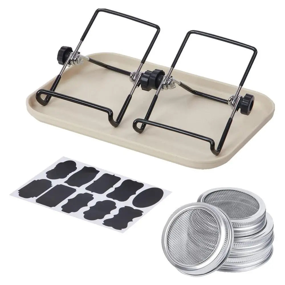 Kit Germination Maison – Support Inox et plateau beige avec guide PDF et étiquettes noires