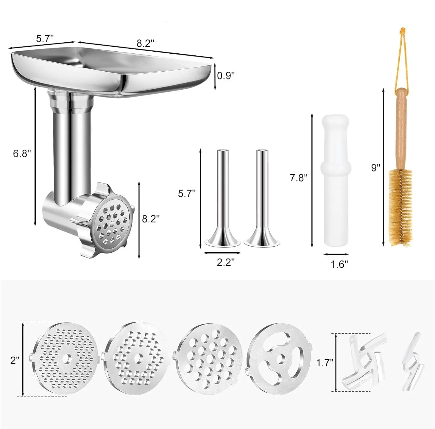 Accessoire Hachoir Métal KitchenAid – Viande Légumes Fromage avec plaques et brosse de nettoyage