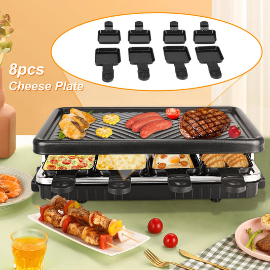 Raclette Grill Électrique 8 Personnes – Puissant & Facile. 8 poêlons antiadhésifs et plaque grill pour viande et fromage